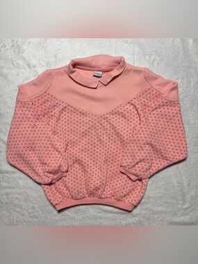 Vintage 80s Pink Polka Dot Puff Sleeve Sweatshirt Size Small